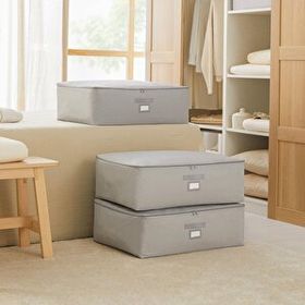 Ocean Home Textile 62x46x22 cm 3'lü Büyük Boy Gri Balıksırtı Baza Altı Hurç Set