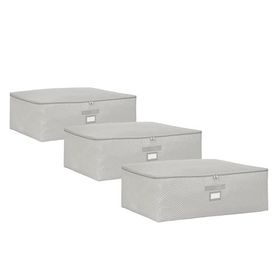 Ocean Home Textile 62x46x22 cm 3'lü Büyük Boy Gri Balıksırtı Baza Altı Hurç Set
