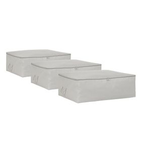 Ocean Home Textile 62x46x22 cm 3'lü Büyük Boy Gri Balıksırtı Baza Altı Hurç Set