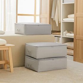 Ocean Home Textile 62x46x22 cm 3'lü Büyük Boy Gri Balıksırtı Baza Altı Hurç Set