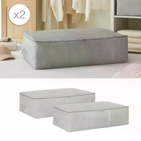Ocean Home Textile 74x46x22 cm 2'li Mega Boy Gri Balıksırtı Baza Altı Hurç Set