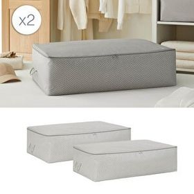 Ocean Home Textile 74x46x22 cm 2'li Mega Boy Gri Balıksırtı Baza Altı Hurç Set
