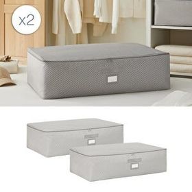 Ocean Home Textile 74x46x22 cm 2'li Mega Boy Gri Balıksırtı Baza Altı Hurç Set