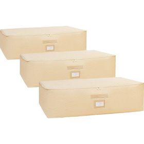 Ocean Home Textile 74x46x22 cm 3'lü Mega Boy Bej Balıksırtı Baza Altı Hurç Set