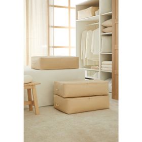 Ocean Home Textile 74x46x22 cm 3'lü Mega Boy Bej Balıksırtı Baza Altı Hurç Set