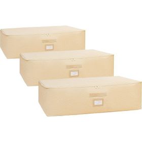 Ocean Home Textile 74x46x22 cm 3'lü Mega Boy Bej Balıksırtı Baza Altı Hurç Set