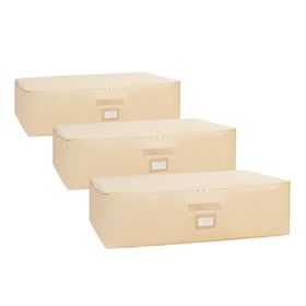 Ocean Home Textile 74x46x22 cm 3'lü Mega Boy Bej Balıksırtı Baza Altı Hurç Set