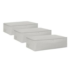 Ocean Home Textile 74x46x22 cm 3'lü Mega Boy Gri Balıksırtı Baza Altı Hurç Set
