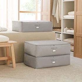 Ocean Home Textile 74x46x22 cm 3'lü Mega Boy Gri Balıksırtı Baza Altı Hurç Set