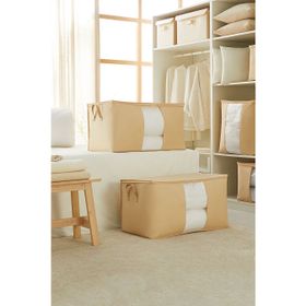 Ocean Home Textile 75x40x40 cm 2'li Mega Boy PVC Pencereli Bej Balıksırtı Hurç Set