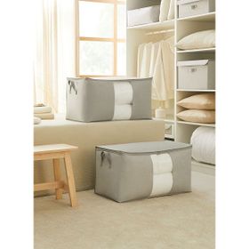 Ocean Home Textile 75x40x40 cm 2'li Mega Boy PVC Pencereli Gri Balıksırtı Hurç Set