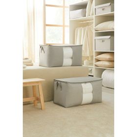 Ocean Home Textile 75x40x40 cm 2'li Mega Boy PVC Pencereli Gri Balıksırtı Hurç Set