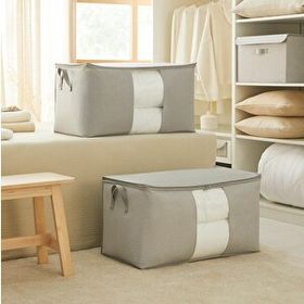 Ocean Home Textile 75x40x40 cm 2'li Mega Boy PVC Pencereli Gri Balıksırtı Hurç Set