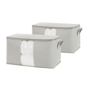Ocean Home Textile 75x40x40 cm 2'li Mega Boy PVC Pencereli Gri Balıksırtı Hurç Set