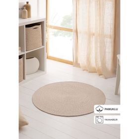 Ocean Home Textile 80 cm Yıkanabilir Bej Kırçıllı Pamuklu Halı Kilim