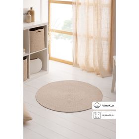 Ocean Home Textile 80 cm Yıkanabilir Bej Kırçıllı Pamuklu Halı Kilim