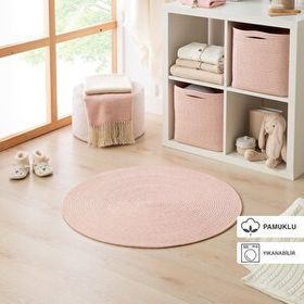 Ocean Home Textile 80 cm Yıkanabilir Pembe Kırçıllı Pamuklu Halı Kilim