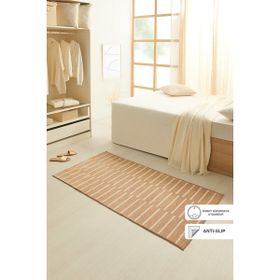 Ocean Home Textile 80x150 cm Bej Renk Çizgi Desenli Şönil Halı Kilim
