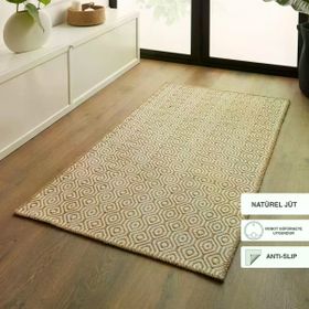 Ocean Home Textile 80x150 cm Ekru Renk Karo Desenli Jüt Halı Kilim