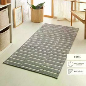 Ocean Home Textile 80x150 cm Gri Renk Çizgi Desenli Şönil Halı Kilim