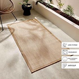 Ocean Home Textile 80x150 cm Leke Tutmaz İç Dış Mekan Bej Renk Balıksırtı Halı Kilim