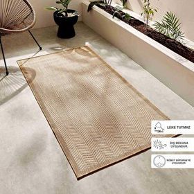 Ocean Home Textile 80x150 cm Leke Tutmaz İç Dış Mekan Bej Renk Balıksırtı Halı Kilim