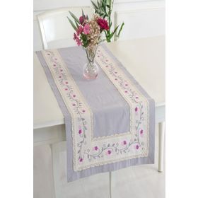Ödel Home 50x130 cm Gri Buldan Kumaşı Çiçekli İpek İşlemeli Runner