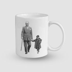 Offo Atatürk ve Kızı Ülkü Tasarımlı Beyaz 300 ml Bardak Kupa