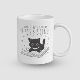 Offo Cats and Books Tasarımlı Beyaz 300 ml Bardak Kupa