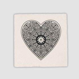 Offo Kalp Mandala Tasarımlı Doğal Taş Kare 10x10 cm Bardak Altlığı