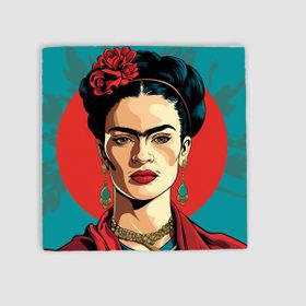 Offo Mavi Derinlik ve Frida Kahlo Tasarımlı Doğal Taş 10x10 cm Bardak Altlığı