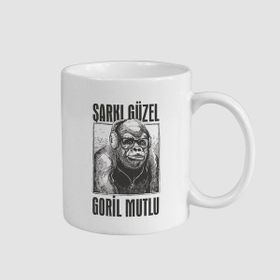 Offo Müzik Güzel Goril Mutlu Yazılı Beyaz 300 ml Bardak Kupa