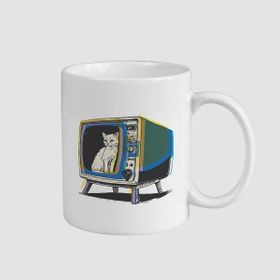 Offo Retro Tv Cat Tasarımlı Beyaz 300 ml Bardak Kupa