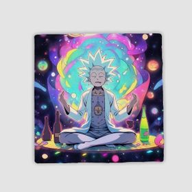 Offo Rick and Morty Evreninde Meditasyon Yapan Rick Tasarımlı Doğal Taş 10x10 cm Bardak Altlığı