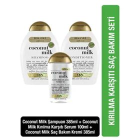OGX Besleyici Coconut Milk Sülfatsız 385 ml Şampuan + Coconut Milk 100 ml Kırılma Karşıtı Serum Seti