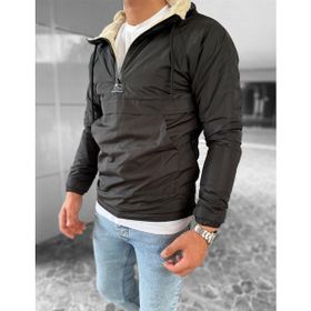 OHEPMODA Dar Kesim İçi Kürklü Kanguru Cep Siyah Erkek Yağmurluk