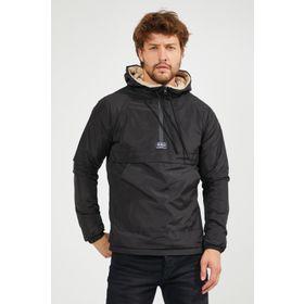 OHEPMODA Dar Kesim İçi Kürklü Kanguru Cep Siyah Erkek Yağmurluk