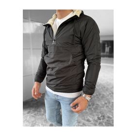 OHEPMODA Dar Kesim İçi Kürklü Kanguru Cep Siyah Erkek Yağmurluk