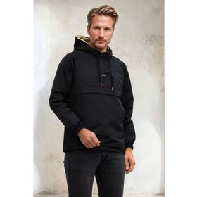 OHEPMODA Dar Kesim İçi Kürklü Kanguru Cep Siyah Erkek Yağmurluk