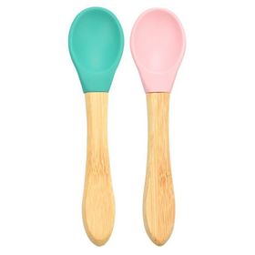 Oioi 2'li Yeşil-Pembe Bambu Saplı Silikon Kaşık