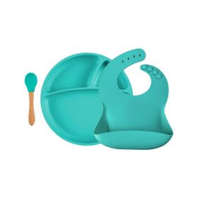 Oioi 6+ Ay Aqua Green Silikon Tabaklı BLW Beslenme Seti
