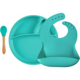 Oioi 6+ Ay Aqua Green Silikon Tabaklı BLW Beslenme Seti