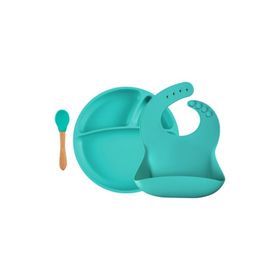 Oioi 6+ Ay Aqua Green Silikon Tabaklı BLW Beslenme Seti
