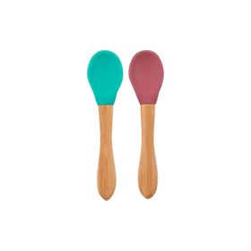 Oioi Bambu Saplı Aqua Green Velvet Rose 2'li Silikon Mama Kaşığı