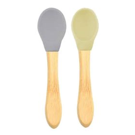 Oioi Bambu Saplı Silikon Gri-Sarı 2'li Mama Kaşığı