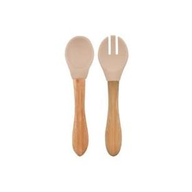 Oioi Bubble Beige Bambu Saplı Silikon Mama Kaşığı ve Çatal