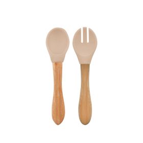 Oioi Bubble Beige Bambu Saplı Silikon Mama Kaşığı ve Çatal