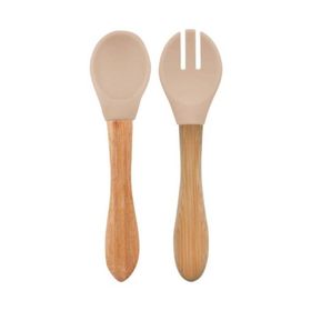 Oioi Bubble Beige Bambu Saplı Silikon Mama Kaşığı ve Çatal