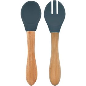 Oioi Deep Blue Bambu Saplı Silikon Mama Kaşığı ve Çatal