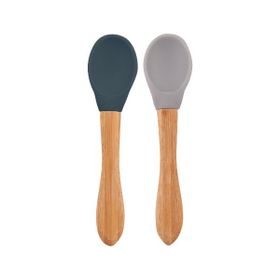 Oioi Deep Blue-Powder Grey Bambu Saplı Silikon 2'li Mama Kaşığı